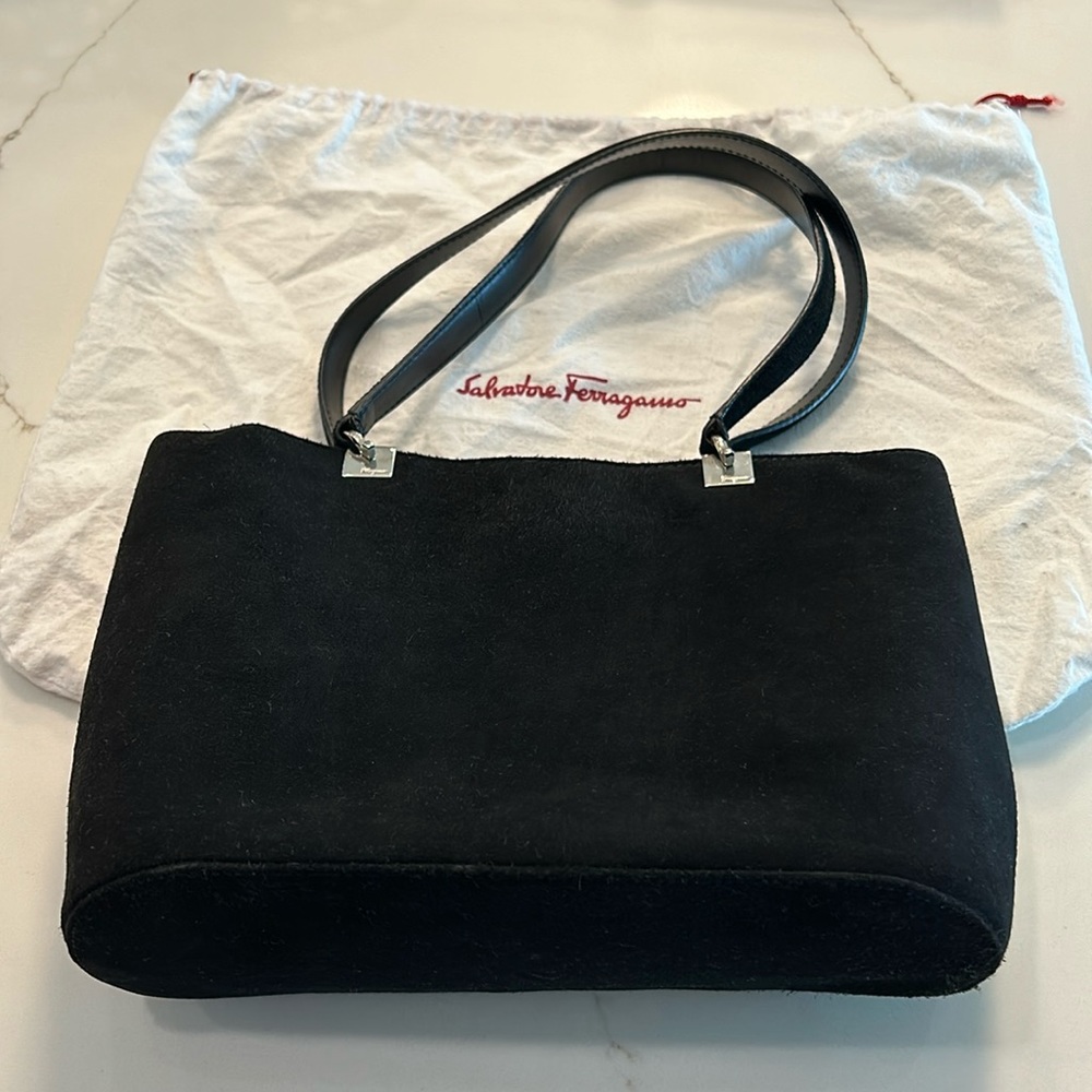 Mint condition black suede Ferragamo small tote